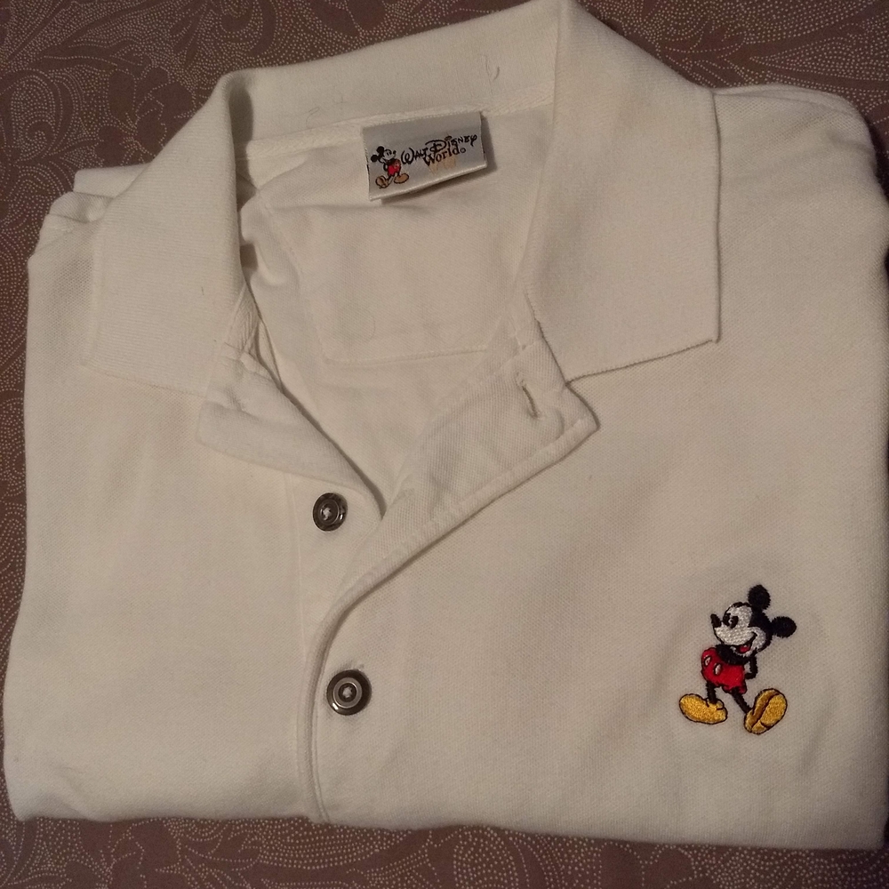 Disney White Polo Shirt with Mickey Mouse Embroidery